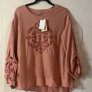 Democracy Rose Mauve Embroidered Pullover Sweatshirt